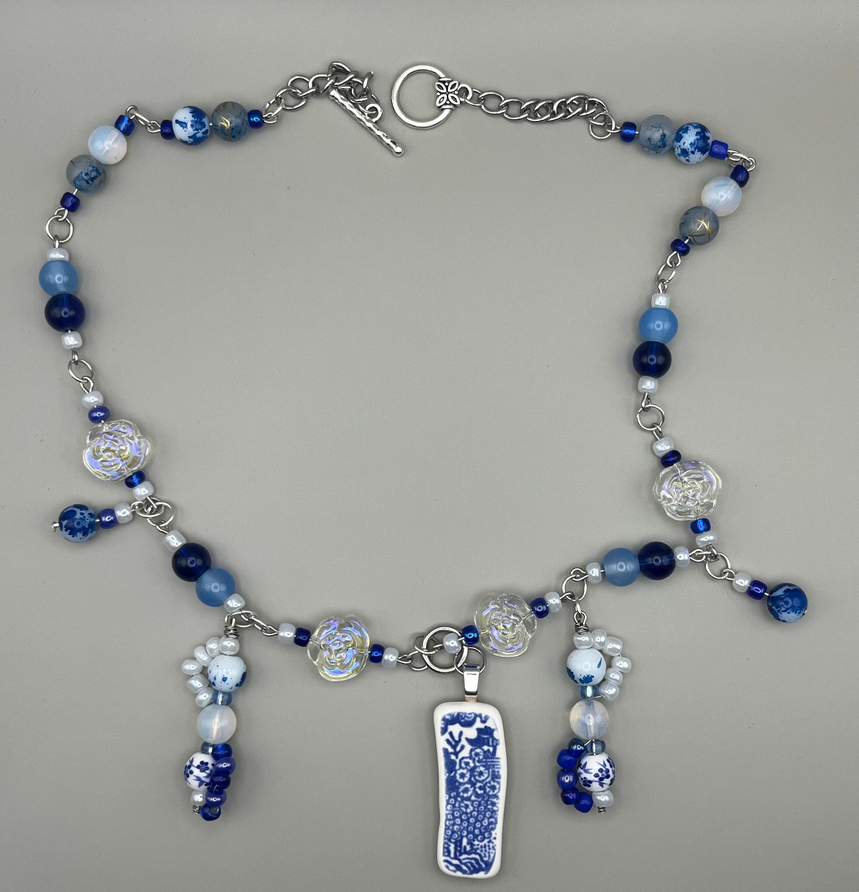 Blue Porcelain Flower Necklace