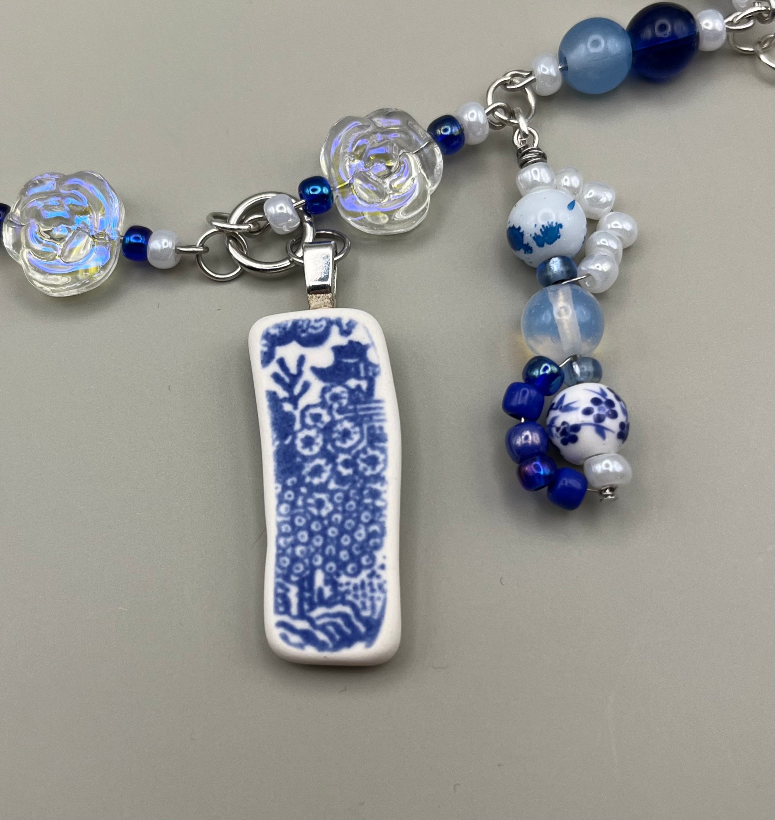 Blue Porcelain Flower Necklace
